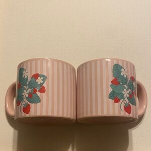 Punch Studio NWOT Strawberry Pink and White Stripe Mugs Set of 2 14.6fl oz Each